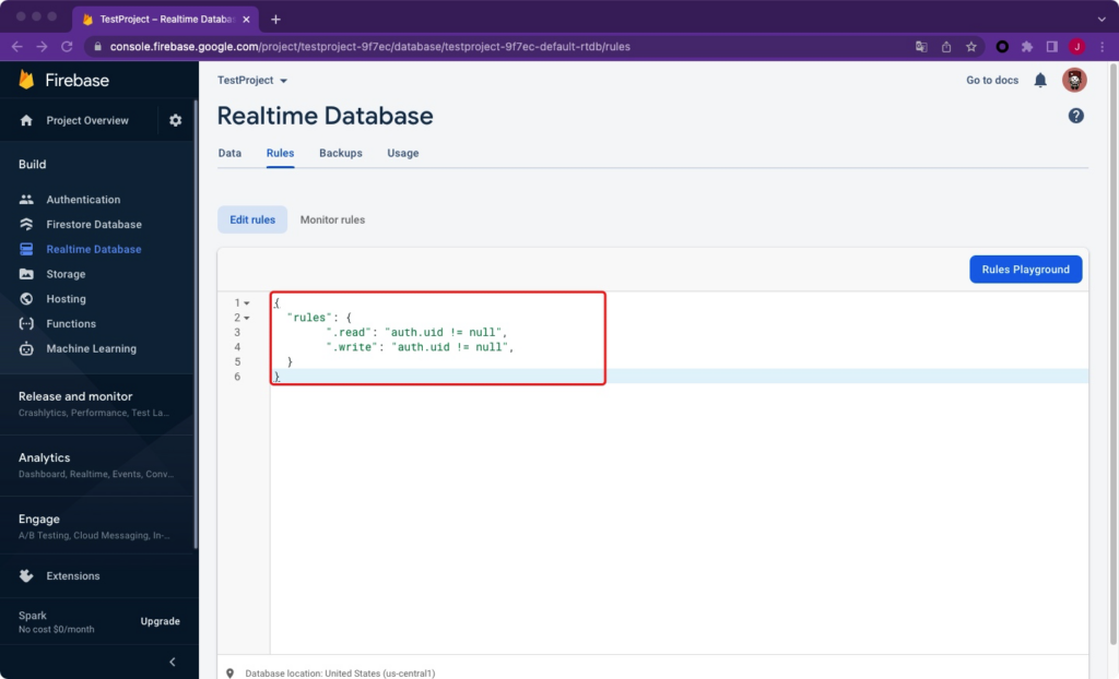 edit the rules of the realtime database