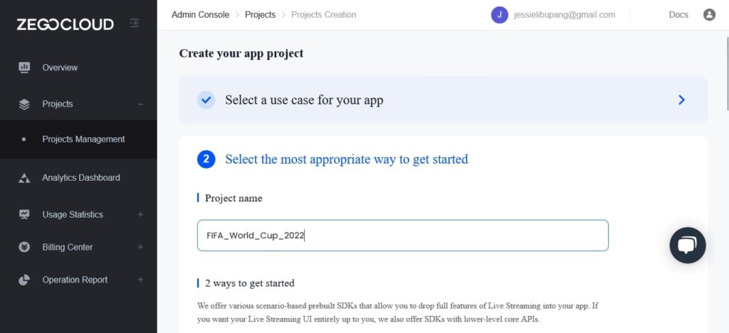 enter the project name