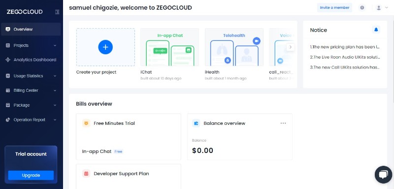 create project with zegocloud