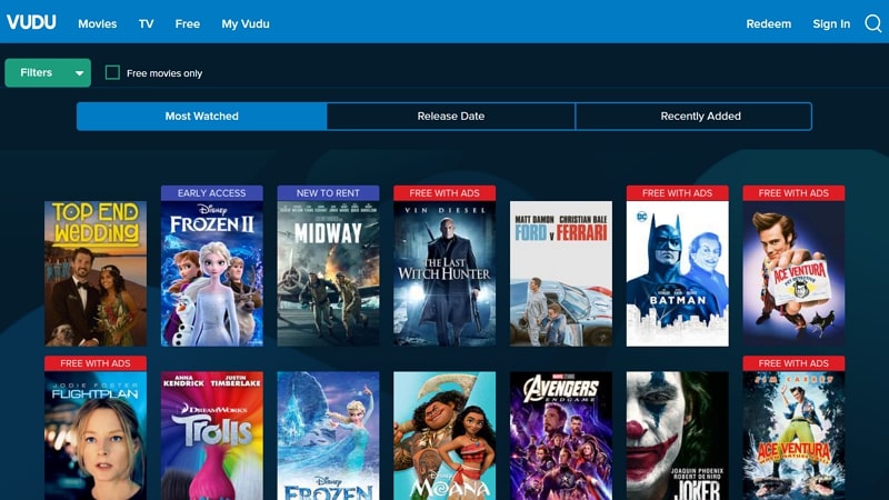 streaming services free - vudu