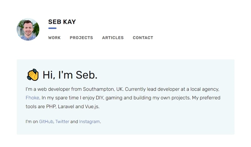 web developer portfolio site - sebkay