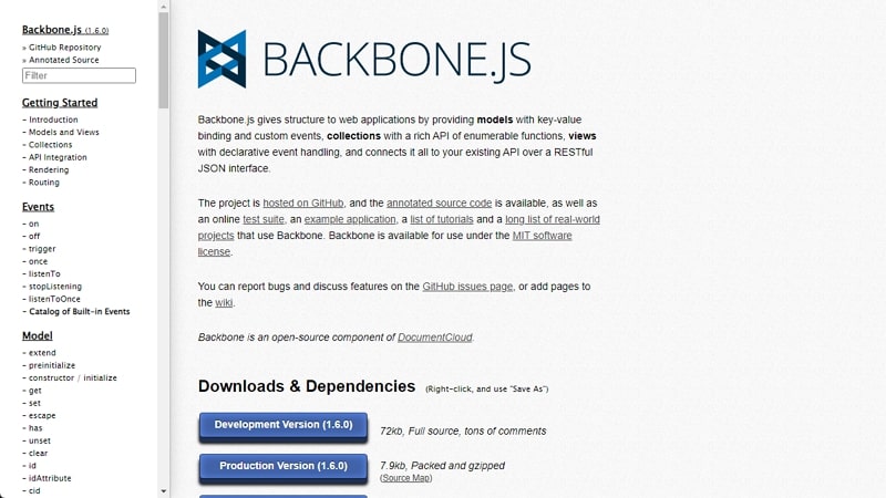web front end framework - backbonejs