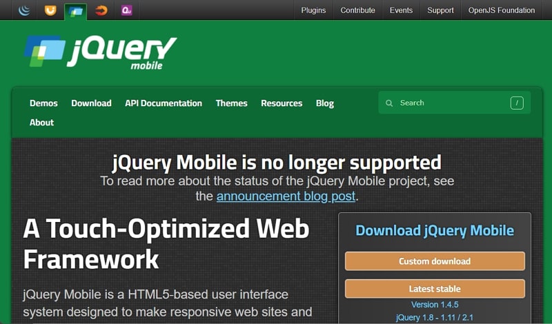 mobile app development frameworks - jquery