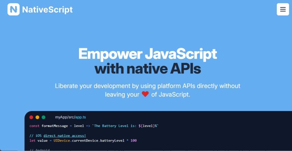 cross platform app development frameworks - nativescript