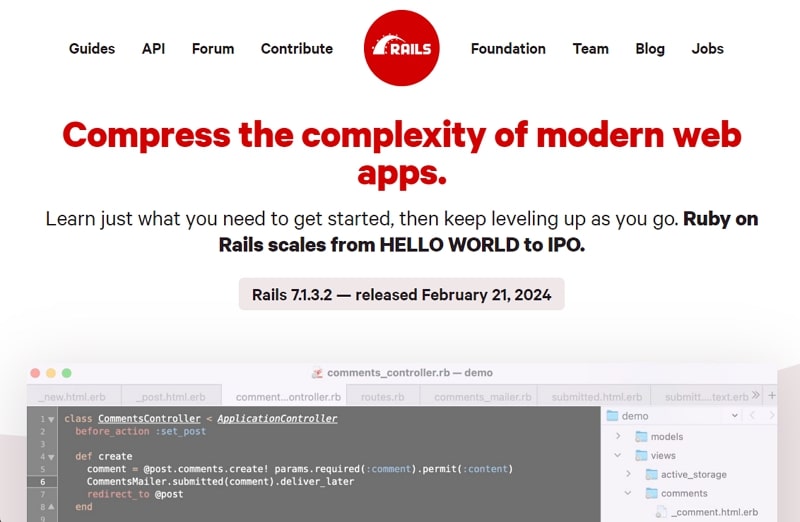 software development framework - ruby on rails