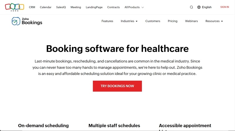 healthcare scheduling software - zoho bookings