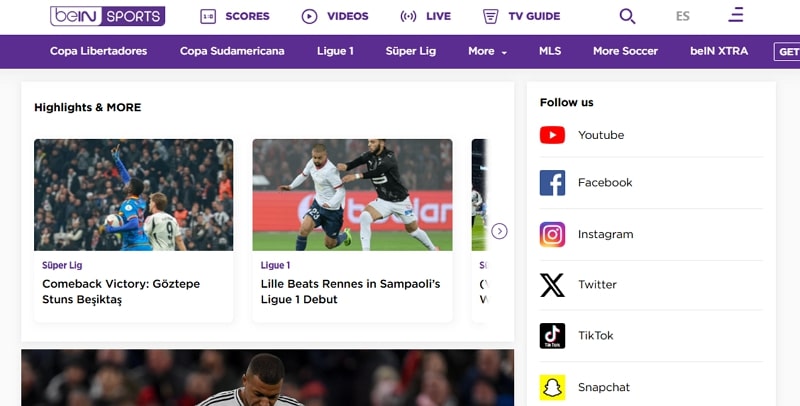 free sports streaming sites - bein sports