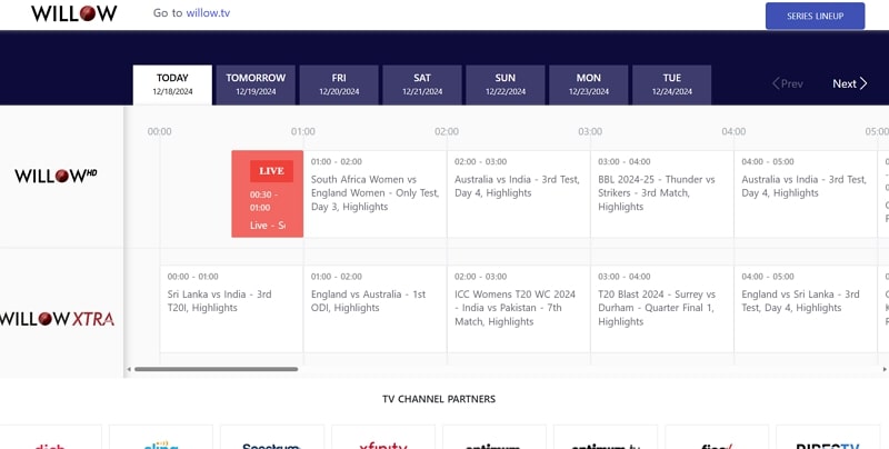 watch live cricket streaming - willow tv