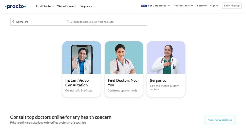 web portal examples - practo