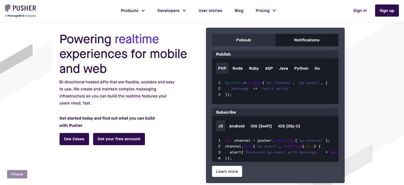 alternatives to getstream - pusher