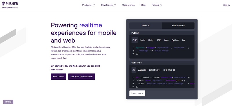 pubnub free alternative - pusher
