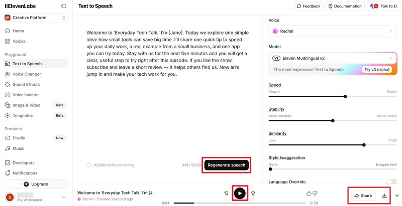 regenerate the speech