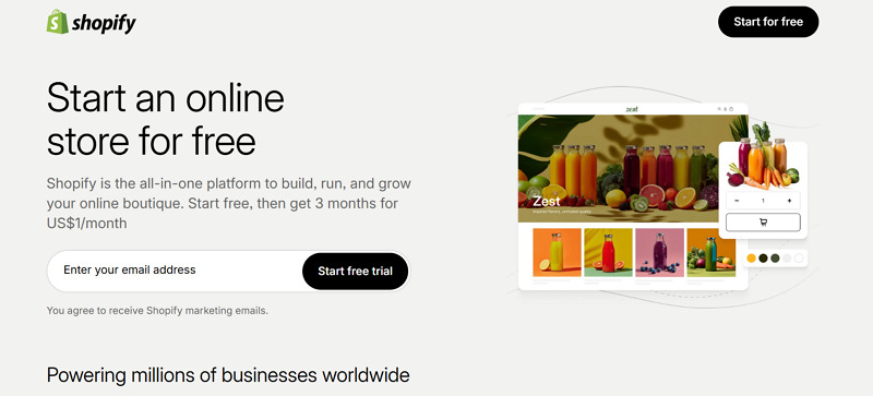 b2b saas website - shopify