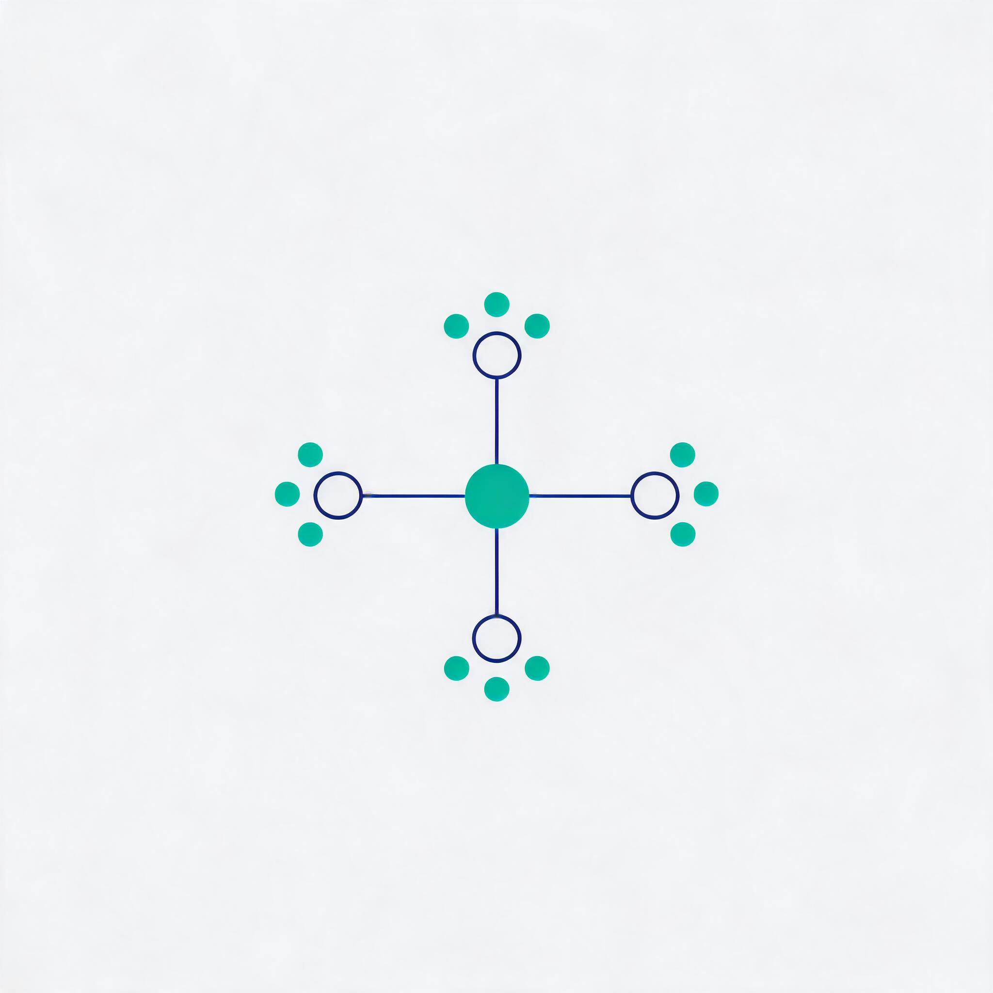 Abstract line art of a central community hub branching into topic channels with member dots, illustrating ZIM communities and channels in an app